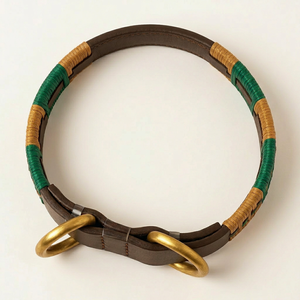Custom Polo <b>Leather</b> Dog <b>Collar</b> with Unique Color Patterns with Gold Buckle & D-Ring Adjustable from Divine International - Product Image 1