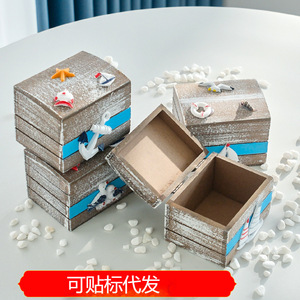 Ocean-themed Wooden <b>Storage</b> Box Set Rectangular Stackable Mediterranean-style Decorative Ornament Living Room <b>Tabletop</b> Prop - Product Image 5