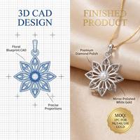 Pendentif en or 14 carats certifié IGI/GIA, motif pétale creux, perle d'eau douce, diamant de laboratoire, bijou romantique en forme de larme de lune pour anniversaire