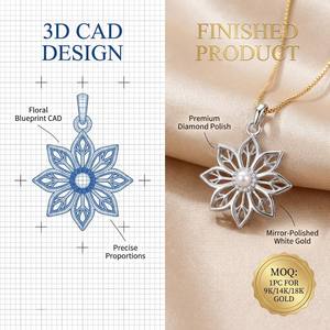 Elegant <b>Solid</b> 9K/14K/18K <b>Gold</b> Hollow Petal <b>Pendant</b> with Freshwater Pearl for Romantique Anniversary Jewelry - Product Image 1