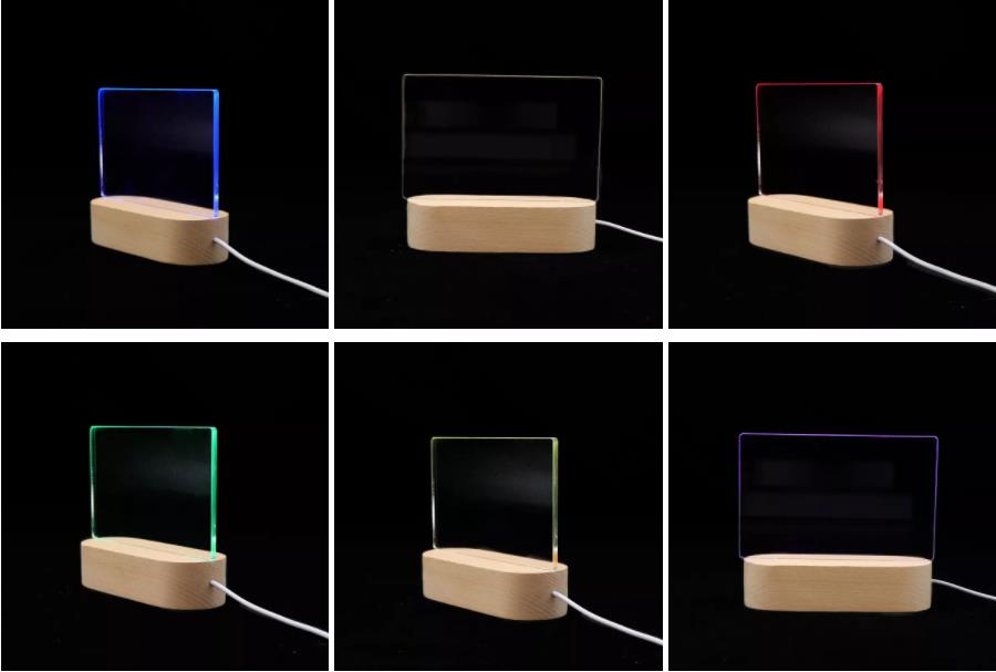 7 lampes en bois colorées + Acrylique vierge