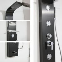 Fyeer 5 Fonction Cascade Noir Panneau de Douche avec Étagère En Acier Inoxydable