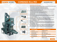 DAWN AGRO 6N2000 Moulin à riz commercial 1000 kg/h, Machine électrique de traitement du riz, Égreneuse de paddy avec élévateur, Faible taux de bris