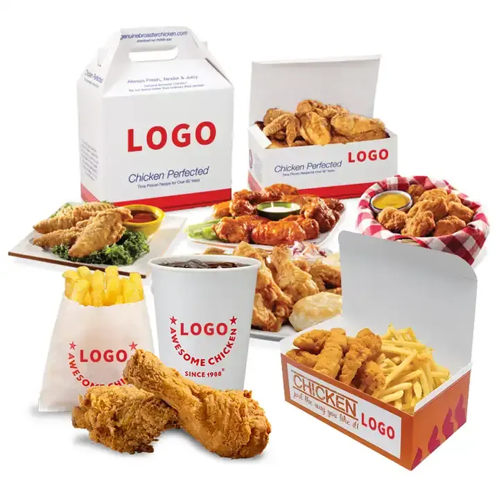 Directamente de fábrica, paquetes de comida para llevar, caja de pollo frito con logotipo personalizado para restaurantes