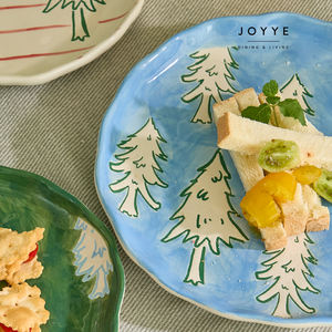 JOYYE Juego de Platos Personalizados, Vajilla de Gres de Cerámica con Formas Orgánicas, Árbol de Navidad de Invierno, Pintado a Mano, 8 Pulgadas, 10 Pulgadas - Product Image 6