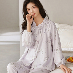 Pyjamas de maternité en coton, vente en gros usine/OEM, légers, avec fermeture éclair discrète pour l'allaitement, printemps/été - Product Image 1