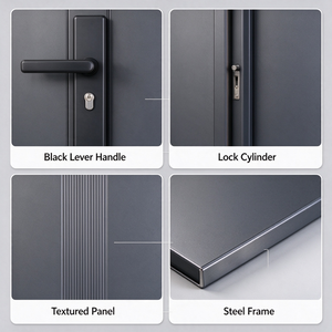<span class=keywords><strong>Puerta</strong></span> de Entrada Industrial de Acero Galvanizado, <span class=keywords><strong>Puerta</strong></span> de Seguridad Metálica Gris con Tirador Vertical para Almacén y Edificio de Oficinas - Product Image 5