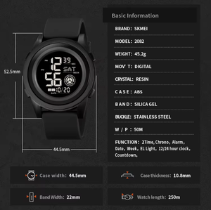 <span class=keywords><strong>Montre</strong></span> numérique SKMEI 2082, design simple avec grands <span class=keywords><strong>chiffres</strong></span>, boîtier ABS, bracelet en silicone tendance, résistante à l'eau 3 ATM, affichage de la date, sport et décontractée - Product Image 4