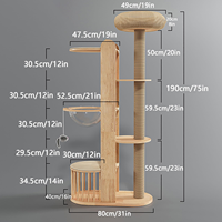 Arbre à chat en bois massif sur mesure de 75 pouces pour chats d'intérieur avec maison-capsule, fournisseur en gros OEM ODM~L