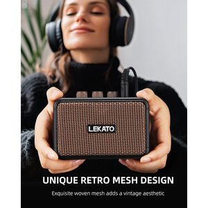 Lekato Mini Guitar <b>Amplifier</b> 5W Bluetooth Rechargeable Electric Guitar Amp Dual <b>Speakers</b> Brown - Product Image 5