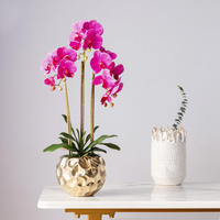 Maceta de Oro Artificial de Alta Gama, Planta de Orquídea de Tacto Real para el Hogar, Decoración para Hoteles, Jardines y Salas de Exposiciones