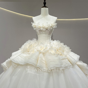JFH73 Vestido de Novia Clásico Moderno con Cuello Barco, Flores 3D, Volantes, Lentejuelas, Apliques de Cristal y Bordados, Vestido de Novia Largo con Cola de Capilla - Product Image 5