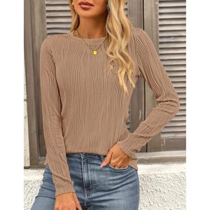 Blusa de Punto Personalizada de Moda para Mujer, Primavera-Otoño 2025, Manga Larga, Estilo Informal y Elegante para Negocios, Cuello Redondo, Texturizada - Product Image 2
