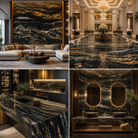 Prix de la dalle de quartzite noir fusion de luxe |   Dalle de pierre noire veinée or audacieuse pour îlot de cuisine, plan de travail, ou décoration murale