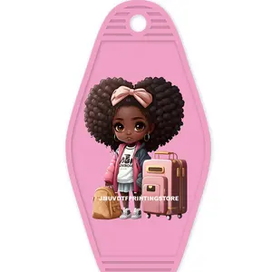 Trường melanin cô gái da đen với hành lý chất lượng cao không thấm nước UV dtf sticker cho motel khách sạn Keychain afro trẻ em