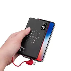 पतली 2024 उच्च गुणवत्ता वाले 10000mah pse पावर बैंक पोर्टेबल USB-C वायरलेस फोन चार्जर एयरपॉड के लिए 3-1 केबल में बनाया गया