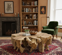 Table basse multifonctionnelle en racine de teck naturel, artisanale, en bois massif, durable, contemporaine, avec plateau en verre, luxe, antique, multi-usages