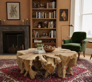 Mesa de Centro Multifuncional de Raíz de Teca Natural, Hecha a Mano con Madera Sólida, Elegante y Resistente, con Cubierta de Vidrio, Mueble de Lujo para el Hogar - Product Image 4