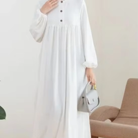 Robe longue plissée à taille haute pour femme, style abaya musulmane, décontractée, blanche, avec manches bouffantes