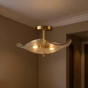 Plafonnier semi-encastré moderne doré à 2 lumières, design en verre, pour chambre, salle de bain, couloir, salle à manger - Product Image 2