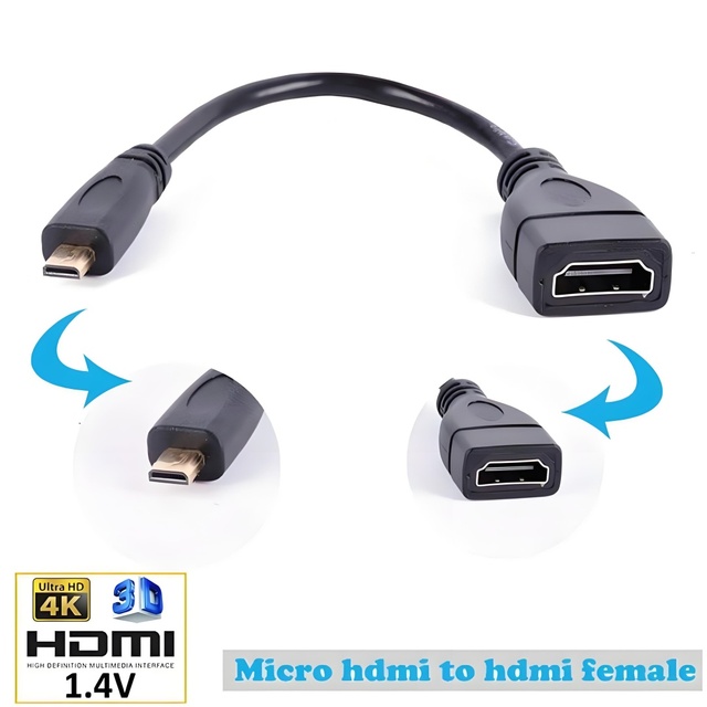 High Speed Micro HDMI Male to HDMI Female 4K60hz Adapter Cable with Gold Plated Connectors for HDTV Monitors and Cameras