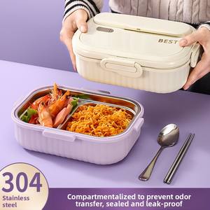 304 Paslanmaz Çelik Yalıtımlı Dikdörtgen Beslenme Kutusu Çıkarılabilir Tasarım Plastik Kapaklı Bulaşık Makinesinde Yıkanabilir Öğrenci Çalışma Mühürlü Bento Kutusu - Product Image 3