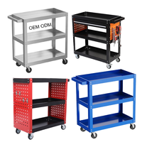 Chariot à outils roulant à trois niveaux en métal pour la réparation automobile, avec support OEM pour le stockage en garage