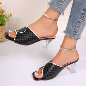 Escarpins à talon aiguille et bout carré en cristal, style européen et américain, nouvelle collection été pour femme, grandes tailles - Product Image 3