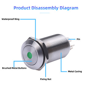 Stainless Steel Brass IP65 1NO <strong>4</strong>-Pin <strong>Push</strong> <strong>Button</strong> <strong>Switch</strong> with 3V LED Pilot Light for Home Appliances - Product Image 4