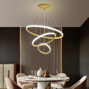 Lampe à <span class=keywords><strong>suspension</strong></span> décorative moderne dorée à <span class=keywords><strong>trois</strong></span> cercles <span class=keywords><strong>Suspension</strong></span> en acrylique de luxe pour le salon Lampe à <span class=keywords><strong>suspension</strong></span> LED pour la maison - Product Image 1