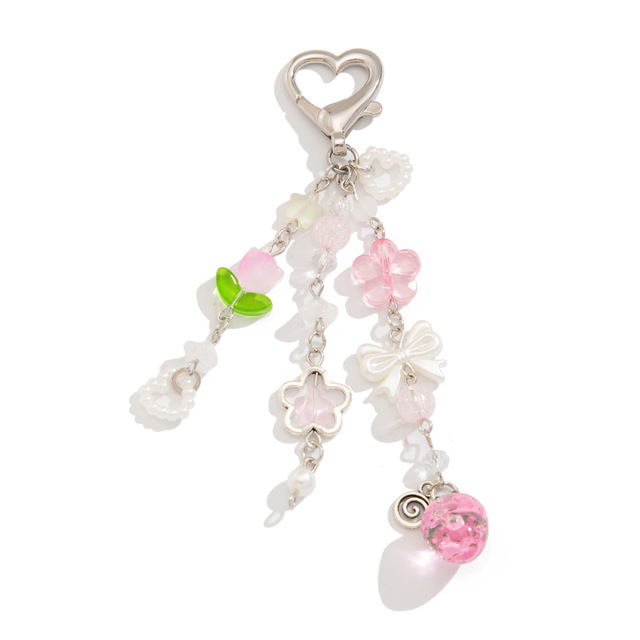Fashion Sweet Acrylic Bow Heart Phone Charm Strawberry Pendant Y2k Style Mobile Phone Chain Accessory
