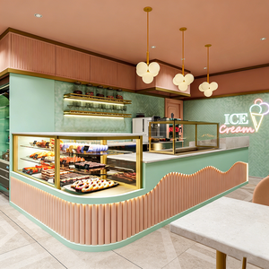 Sweet System Ice Cream Dessert Shop LED <strong>Glass</strong> Display Cabinet with Gold Frame and Metal <strong>Shelving</strong> for Retail Showroom - Product Image 1