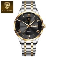 Nouvelle montre en verre POEDAGAR 978 pour homme, montre de business étanche, horloge masculine lumineuse avec date, acier inoxydable, quartz