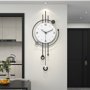 Horloge murale pendulaire minimaliste, <span class=keywords><strong>design</strong></span> noir et blanc, horloge murale numérique créative silencieuse décorative moderne pour salon - Product Image 1
