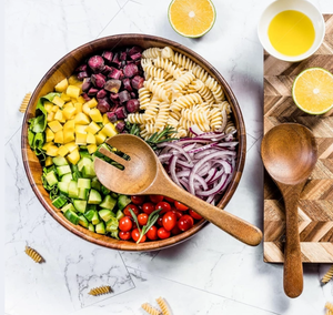 Juego de ensaladeras de madera de acacia de <span class=keywords><strong>12</strong></span> pulgadas, tazón grande para mezclar ensaladas de 3 piezas con servidores para el hogar, cocina, preparación de ensaladas, comedor - Product Image 1