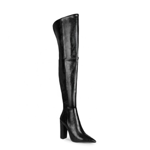 Bottes hautes pour femme style occidental, avec empeigne réfléchissante, fermeture éclair latérale, talon épais, taille 47, hiver, lumineuses, personnalisables - Product Image 1