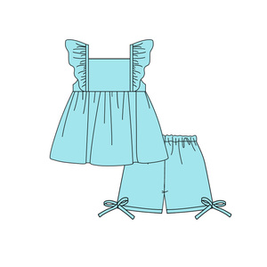 Preventa al por mayor: Conjunto de 2 piezas de algodón orgánico sólido con estampado festivo para niñas, ropa de verano cómoda y bonita para bebés, MOQ 5 - Product Image 4
