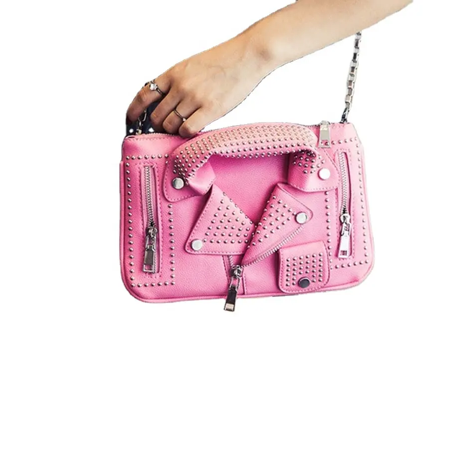 Trendy stylish printing clothing novelty shape unique pu handbags