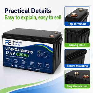 Batteria al Litio LiFePO4 a Stato Solido 12.8V 600Ah a Ciclo Profondo, 6000 Cicli, Sostituzione per <span class=keywords><strong>Batterie</strong></span> al Piombo-Acido per Camper, Nautica, Solare Prowish - Product Image 4