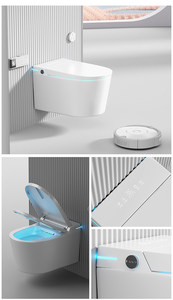 <span class=keywords><strong>WC</strong></span> intelligent <span class=keywords><strong>suspendu</strong></span> de luxe, design monobloc avec fonction bidet, éclairage LED, réservoir encastré, drainage en S pour hôtels et résidences - Product Image 2