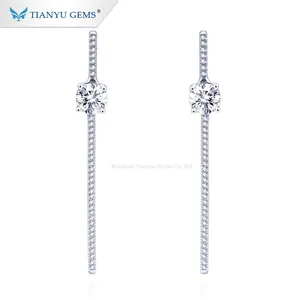 Tianyu 보석 긴 다이아몬드 체인 디자인 슈퍼 화이트 moissanite 화이트 골드 스틱 귀걸이 레이디