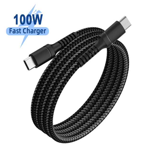 Factory 100W Fast Charging Cable 5A USB C to C Nylon Braided 6.6ft PD 3.0 Quick Charge for iPhone 15/Samsung S24