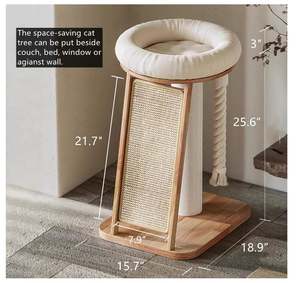 Menara pohon kucing lucu kayu, tempat tidur kecil Sisal besar miring miring miring untuk memanjat tali mainan dan tempat tidur peluk - Product Image 4