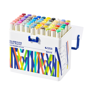 Spidol seni STA Set ujung ganda spidol alkohol gambar pena penanda tidak beracun seni warna penanda seni siswa seni sketsa 60 warna - Product Image 1