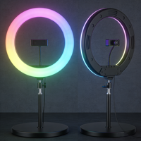 Support de disque pour anneau lumineux LED |   Lampe à selfie de 13 pouces pour le maquillage et le streaming |   Hauteur réglable, matériau ABS, 15W, température de couleur 3200K-9999K
