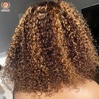 Wig Afro Kinky Curly HD Tanpa Lem dengan Poni, Kepadatan 200%, Rambut Asli Remy Brasil Buatan Tangan, Wig Pendek untuk Wanita