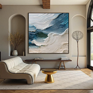 Soft Neutral Textured Ocean Painting Turquoise Wave Wall Art Panoramic Canvas Seascape Decor Decorative Arts Home Hotel Gift - Product Image 4
