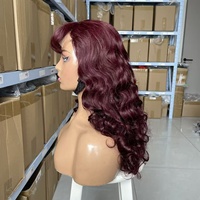Peluca de Cabello Humano Ondulado Suelto y Elástico con Línea de Cabello Natural, 16A SDD, 22 Pulgadas, 5x5, con Encaje Frontal, Color 99J Marrón con Reflejos