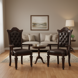 Set di 2 poltrone da caffè espresso con schienale trapuntato, mobili tradizionali per soggiorno, gambe in legno, imbottitura in schiuma - Product Image 2