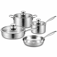 Casserole en acier inoxydable 18/10 martelé avec couvercle, marmite entièrement plaquée pour plaques à induction, ustensile de cuisson haut de gamme